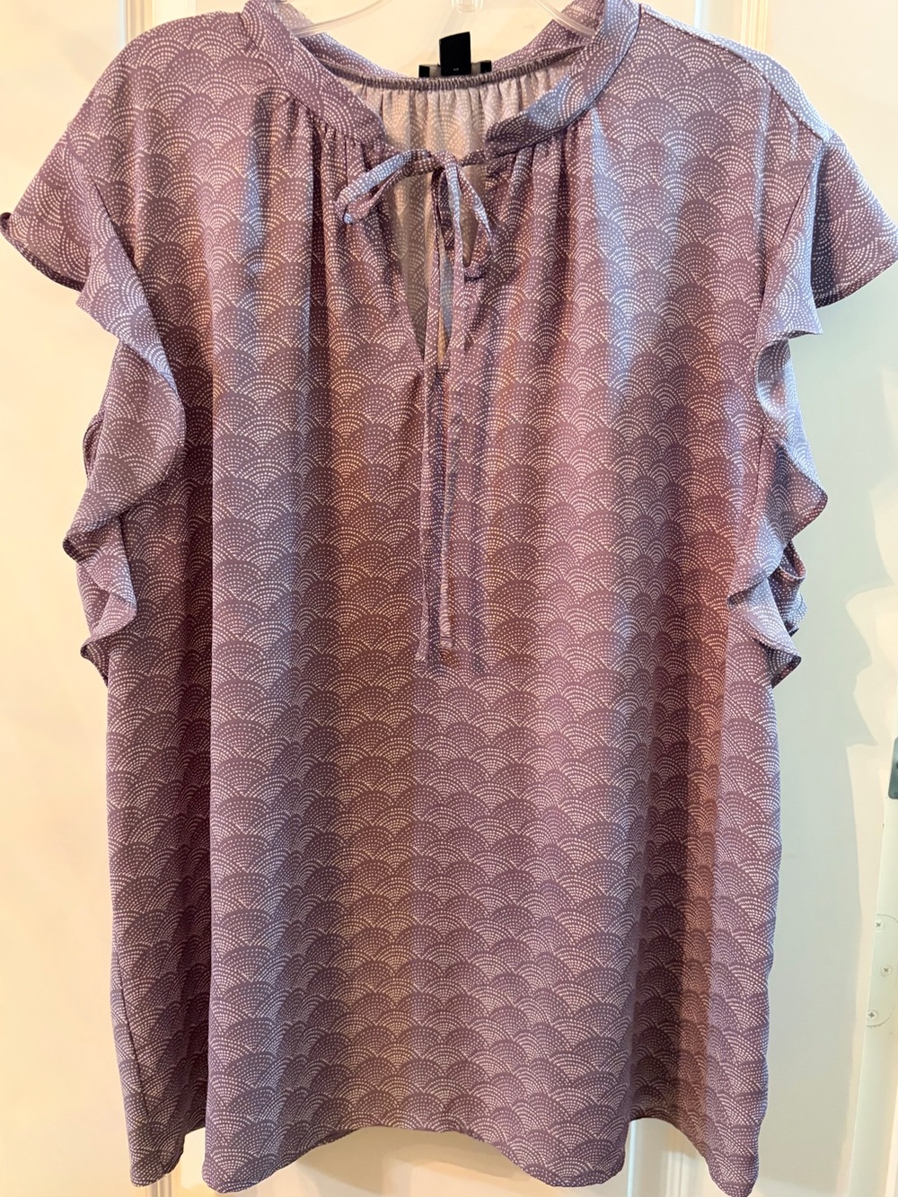 Ann Taylor Lavender Printed Tie-Neck Ruffle Sleeve Blouse